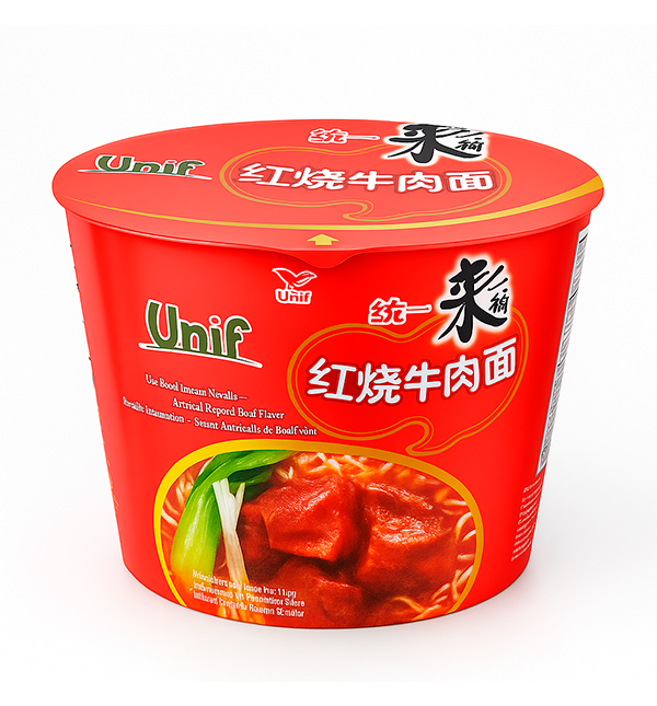 unif bowl noodles – artificial roasted beef flavor (fideos instantáneos sabor carne de res asada artificial)